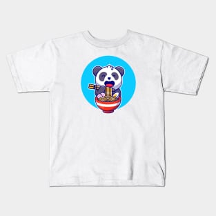 Cute Panda Eating Noodle Ramen With Chopstick Cartoon Kids T-Shirt